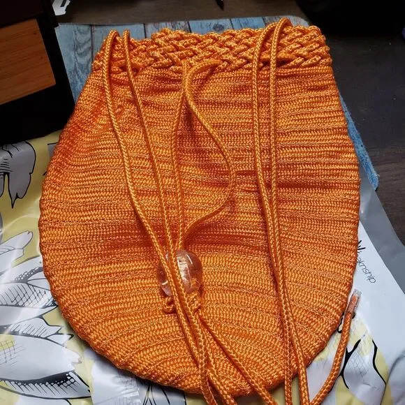 Donna Karan New York Orange Bag Purse Woven Evening Drawstring Pouch Crossbody